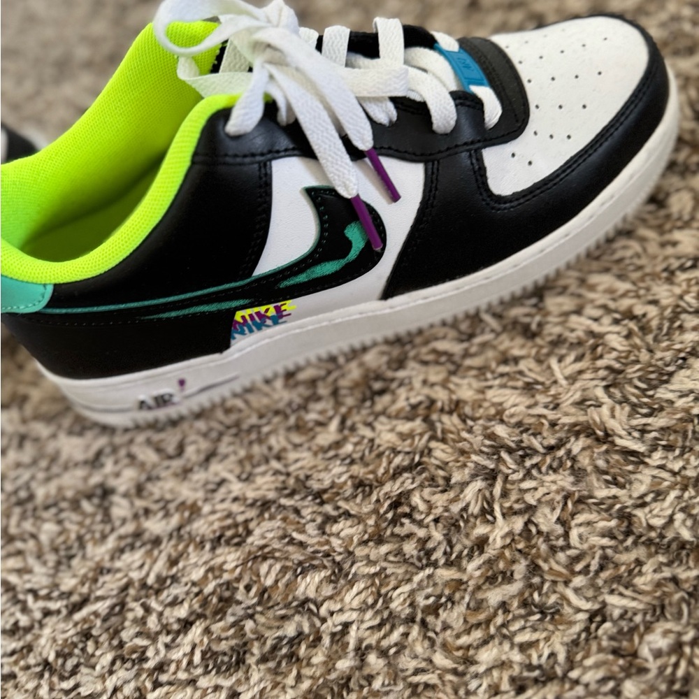 Nike Kids Black, White, and Neon Green Sneakers